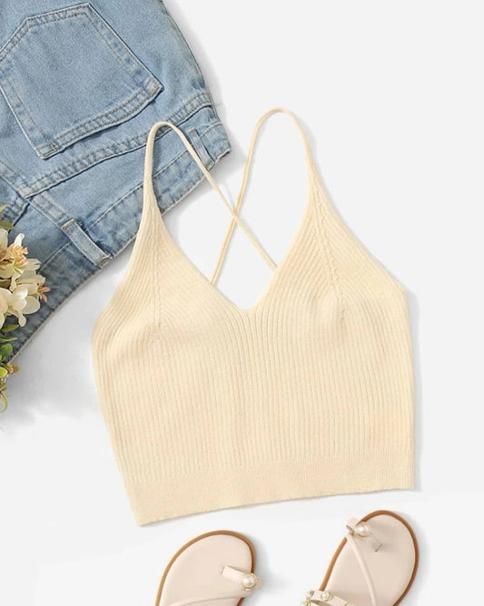 Tan Ribbed Teen Crop Top